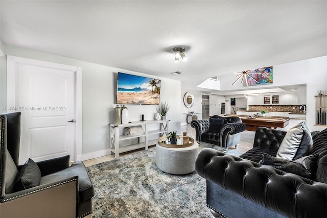 living room featuring sink
