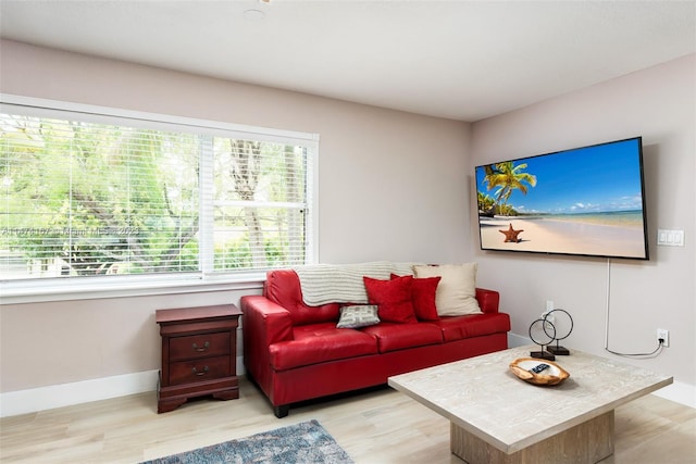 living room with light hardwood / wood-style flooring