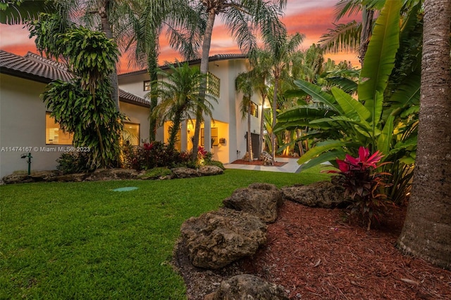 view of yard at dusk