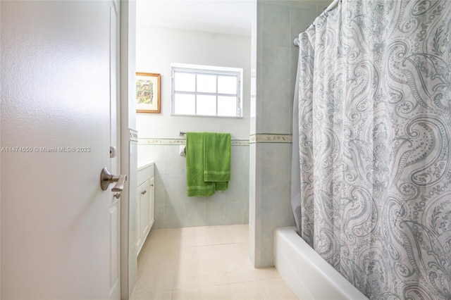 19720 SW 242nd Ter, Homestead, FL 33031 - bathroom with vanity, tile floors, shower / bathtub combination with curtain, and tile walls