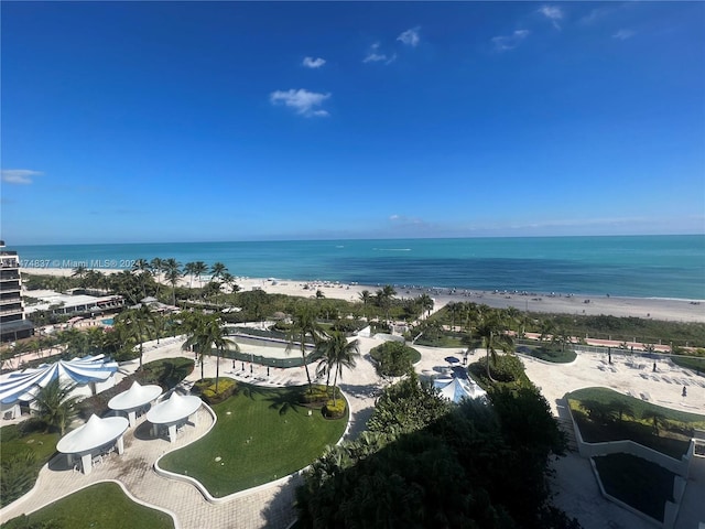 aerial view with a beach view and a water view