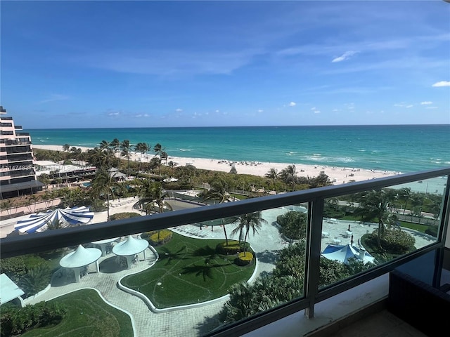 view of water feature with a beach view