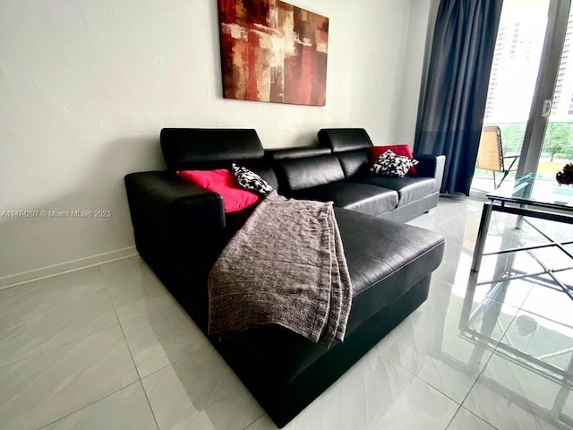 living room with light tile flooring