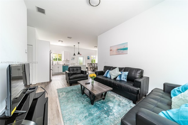 living room with hardwood / wood-style floors