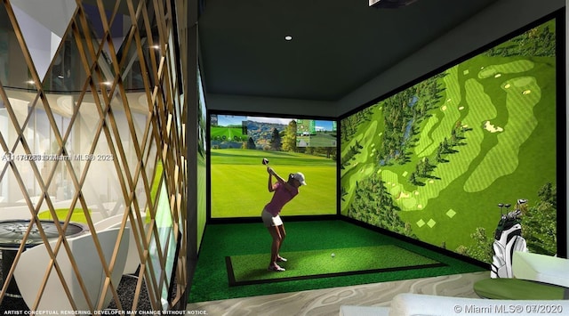 rec room featuring golf simulator