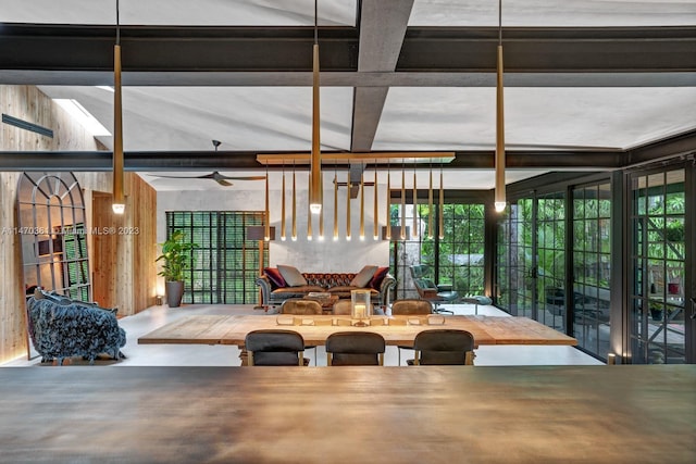 sunroom with beam ceiling