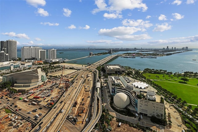 aerial view with a water view