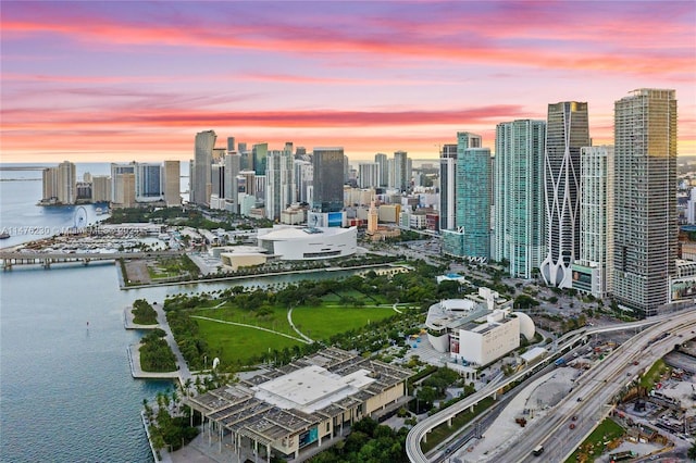 property's view of city with a water view