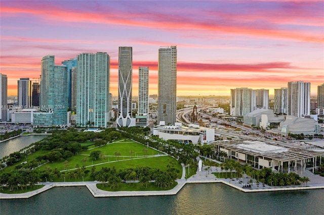 view of city with a water view