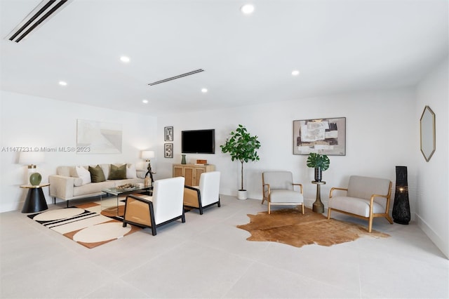 living room with light tile patterned flooring