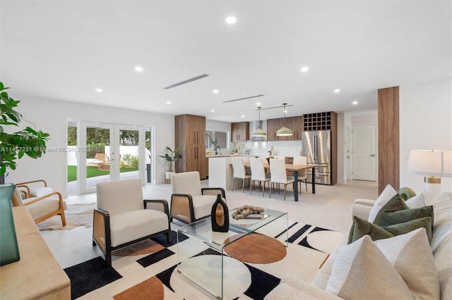 living room featuring french doors