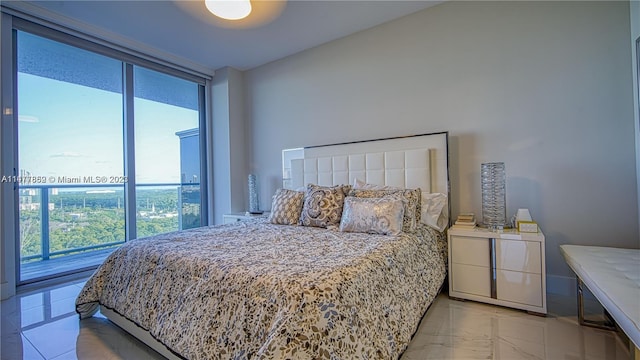 bedroom featuring light tile floors