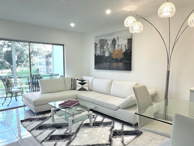 living room featuring light tile patterned floors