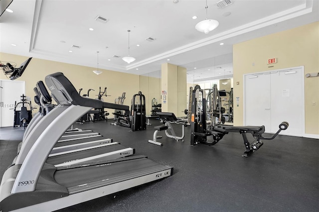 2775 NE 187th St Unit 516, Aventura, FL 33180 - exercise room featuring a raised ceiling and visible vents