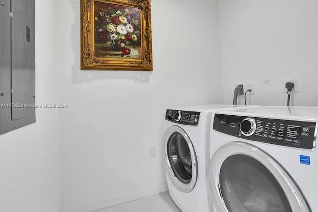 laundry room featuring electric dryer hookup and washing machine and clothes dryer