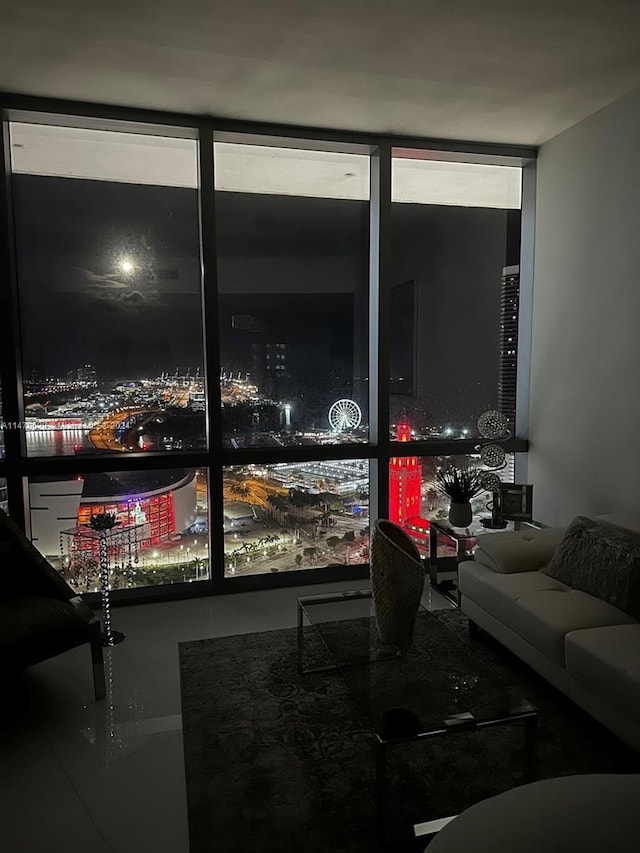 living room with expansive windows