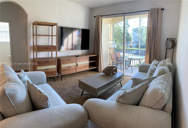 living room featuring carpet floors and a wealth of natural light