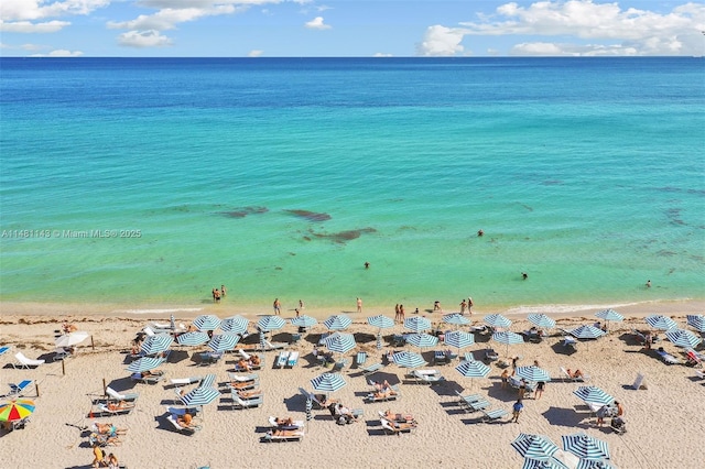 view of water feature featuring a beach view