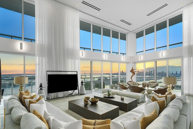 living room featuring a high ceiling