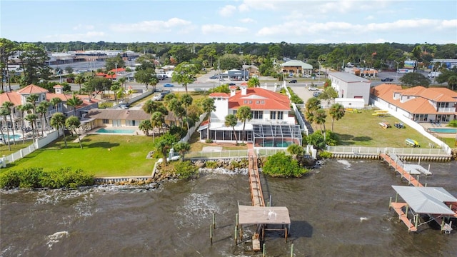 bird's eye view featuring a water view