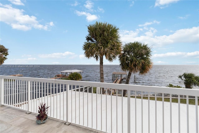 exterior space featuring a water view