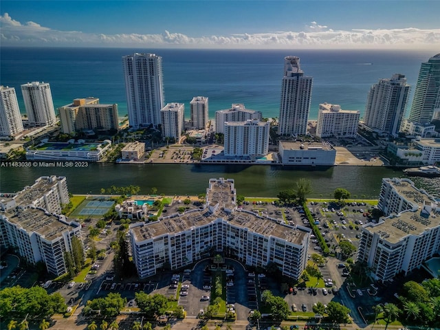 aerial view featuring a water view