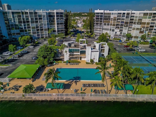 aerial view with a water view