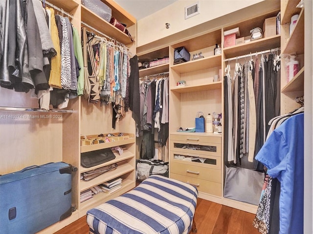 spacious closet featuring dark hardwood / wood-style flooring