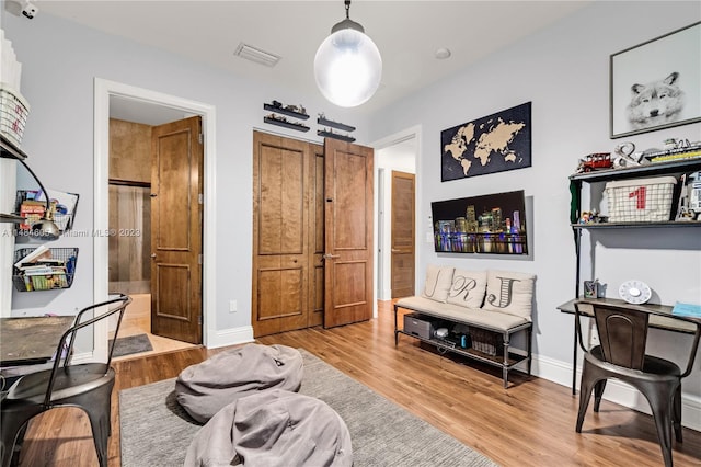 interior space with light hardwood / wood-style floors