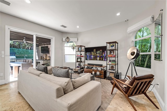 living room with light tile floors