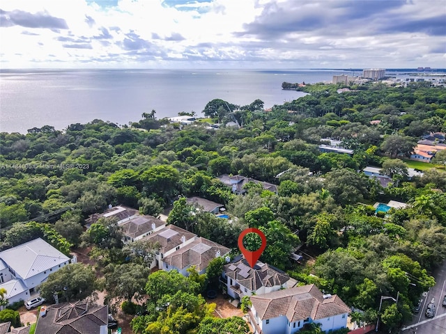 aerial view featuring a water view