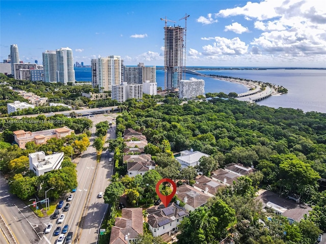 aerial view featuring a water view