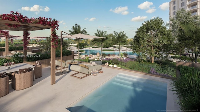 view of swimming pool featuring a patio area and outdoor lounge area