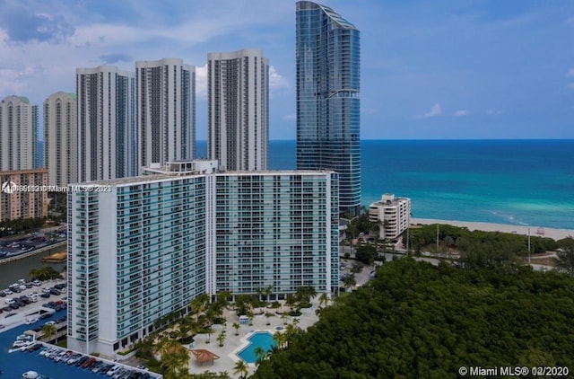 aerial view with a water view