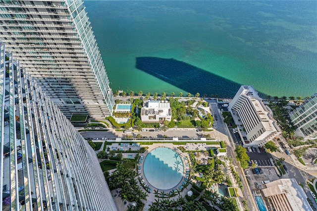 bird's eye view featuring a water view