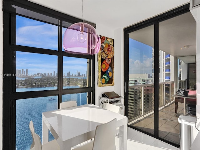 dining space featuring tile patterned flooring and floor to ceiling windows