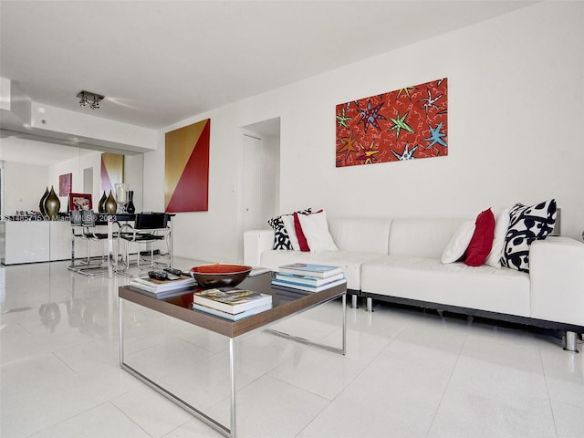 living room featuring light tile patterned flooring