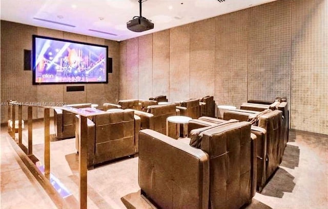 home theater featuring wooden walls