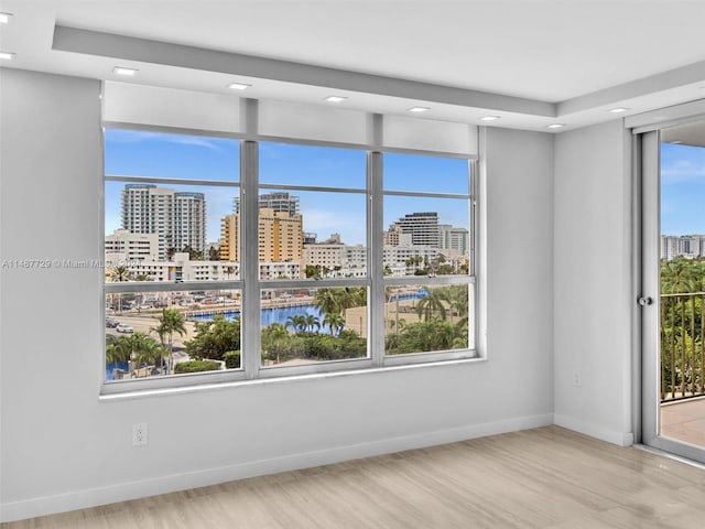 spare room featuring plenty of natural light and light hardwood / wood-style floors