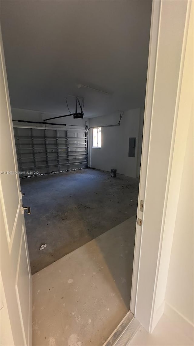 garage with a garage door opener