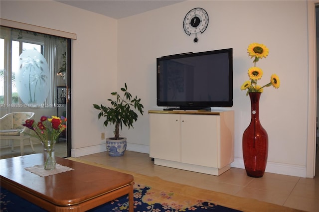 living room with light tile floors