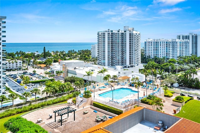 aerial view featuring a water view