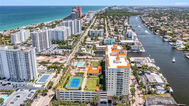 aerial view with a water view