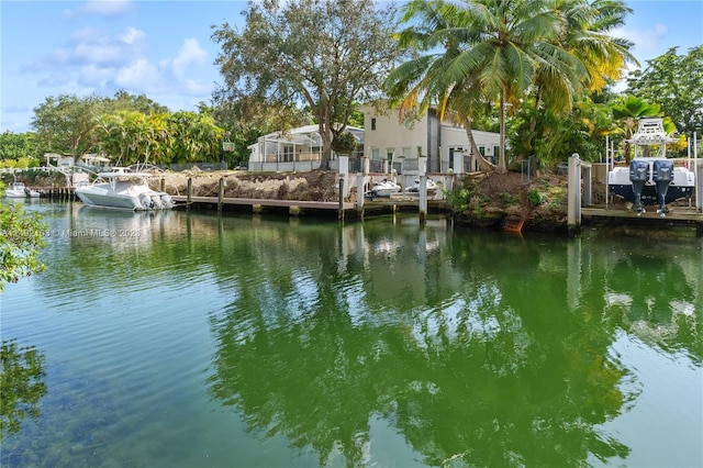 dock area with a water view