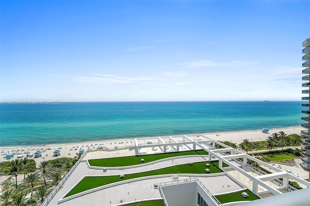 property view of water featuring a beach view