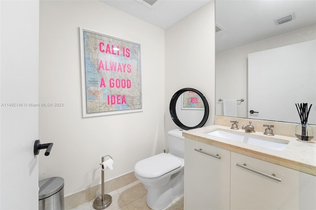 bathroom featuring vanity, toilet, and tile patterned floors