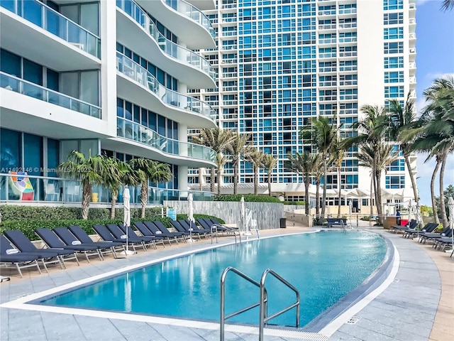 view of swimming pool featuring a patio