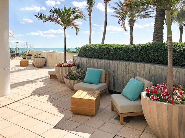 view of patio / terrace featuring a water view