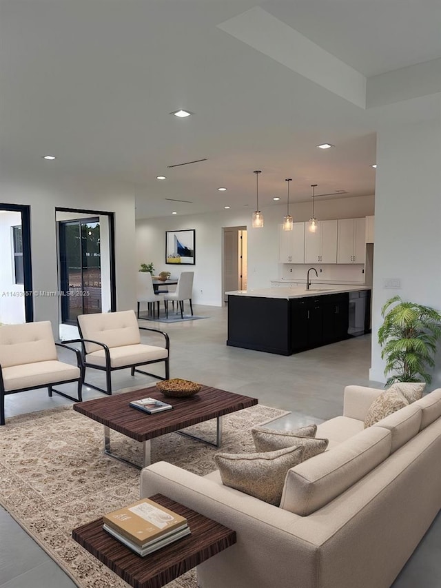 living room featuring recessed lighting