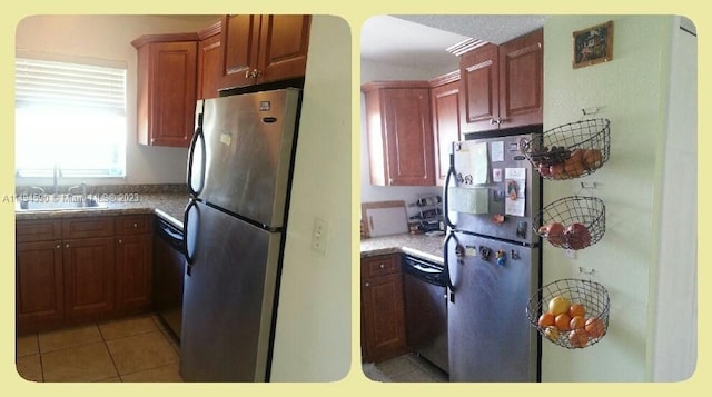 kitchen featuring light tile patterned flooring, stainless steel appliances, and sink